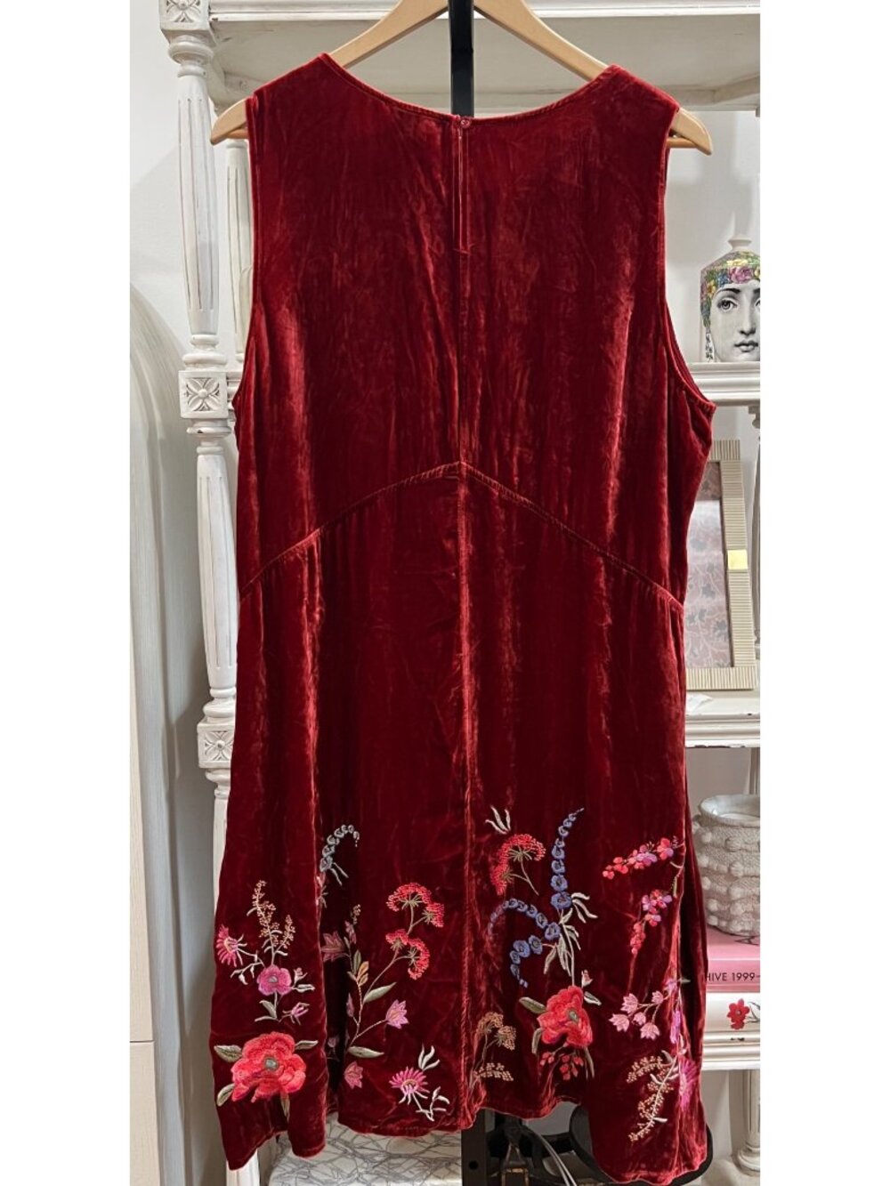 Johnny Was $378 Velvet Chevron Tank Dress Size XL Floral Embroidered Mini - Picture 5 of 8